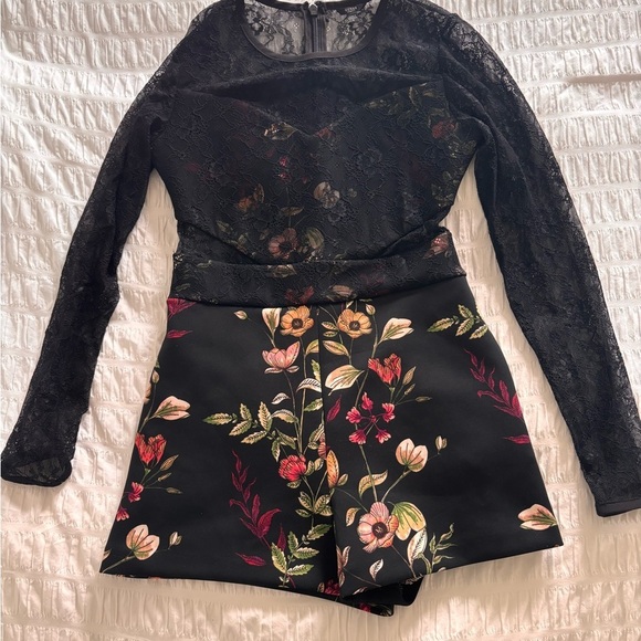 Guess Pants - Guess Black Floral Lace Romper